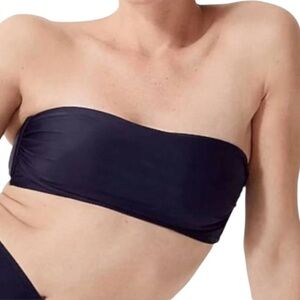 NEW J. CREW Ruched bandeau bikini top in navy Blue Strapless Size XS